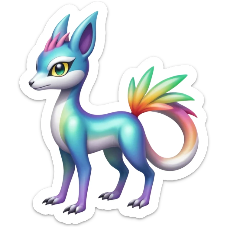 Colorful shiny gradients-colored Meloetta-Sergal-Palkia-hybrid-fusion-Fakémon-creature, full body sticker