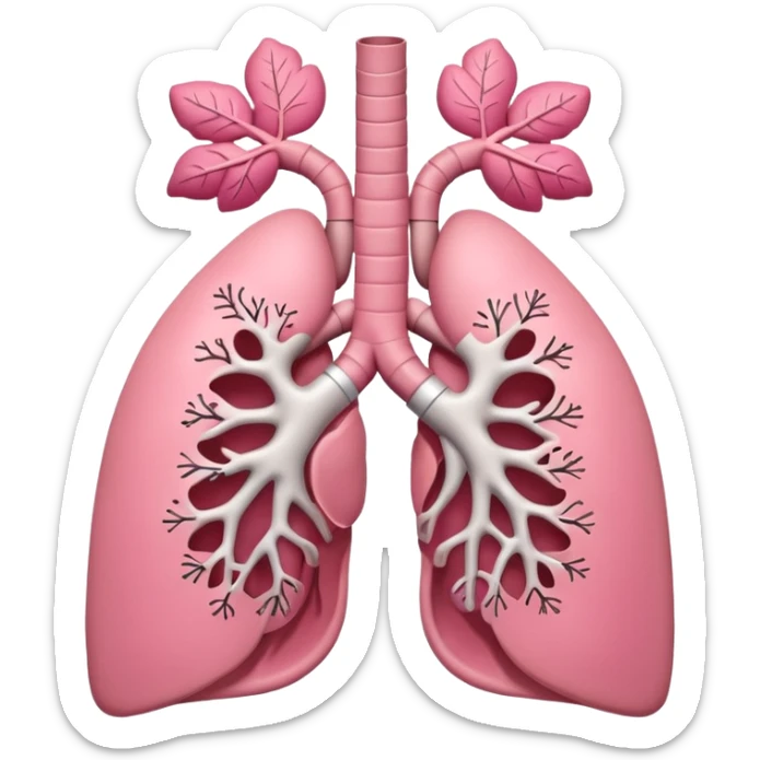 A 3D cartoon anatomical illustration of human lungs with trachea and bronchi, soft lighting, Memoji-style. sticker
