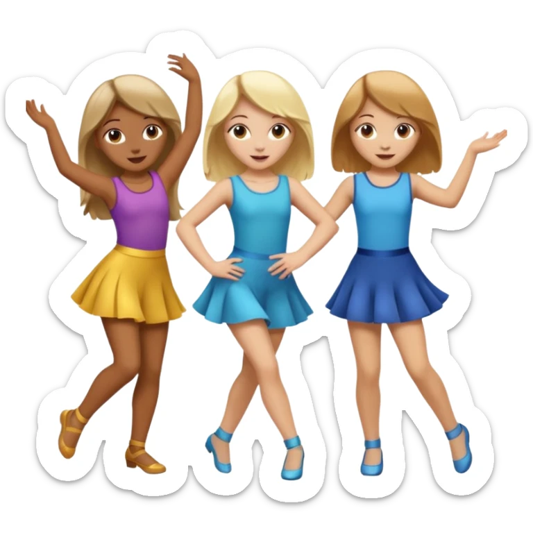 Emoji of 3 Girls dancing ONE with blonde hair, one tan skin with brown  hair ONLY ONE IS BLONDE sticker