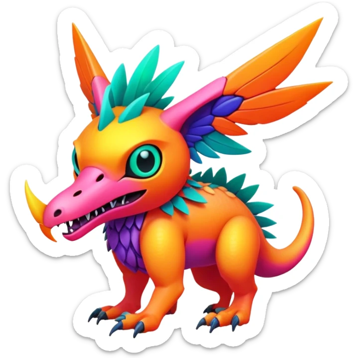 Tropical lush warm-colored modern colorful neon-colored Fakémon-Digimon-Trico-creature sticker