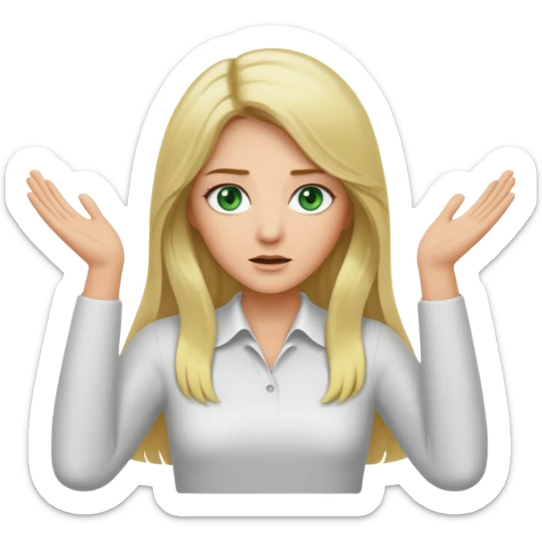 lady with long blonde hair, green eyes throwing arms in the as if confused sticker