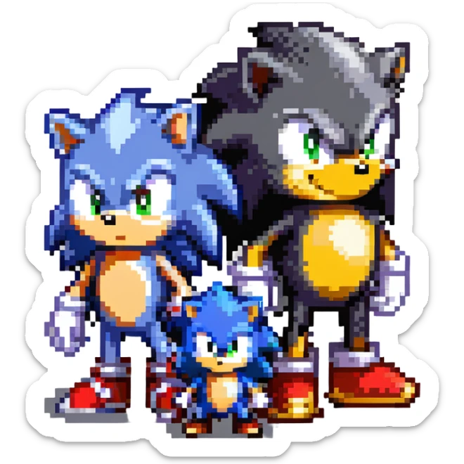 Baby Sonic the Hedgehog, baby Shadow the Hedgehog, and baby Silver the Hedgehog together sticker