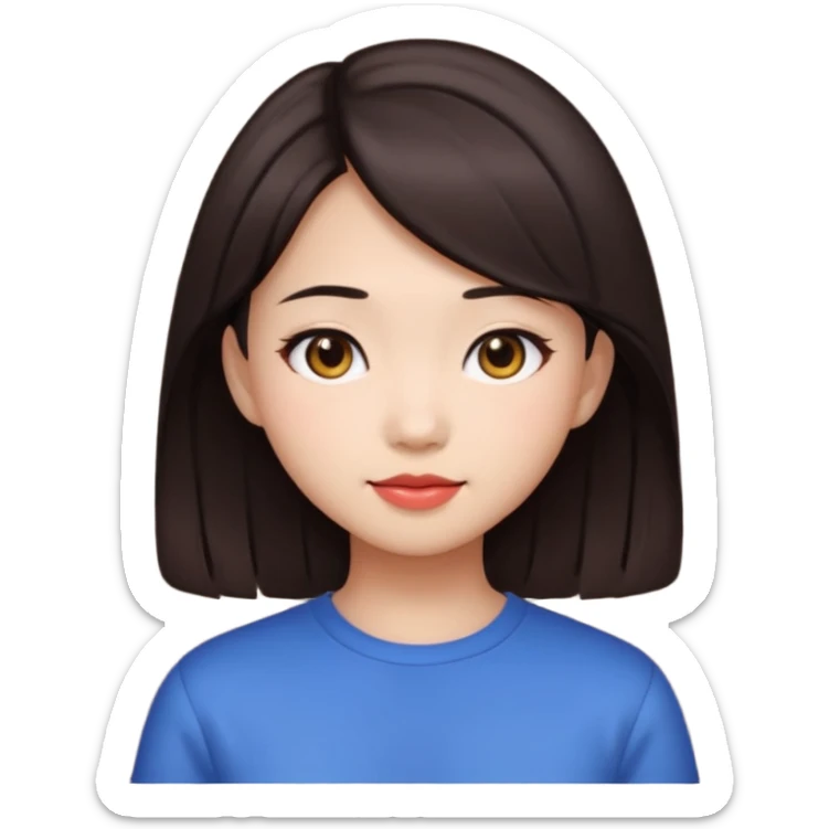 clean girl aesthetic emoji, asian beautiful dark brown hair sticker