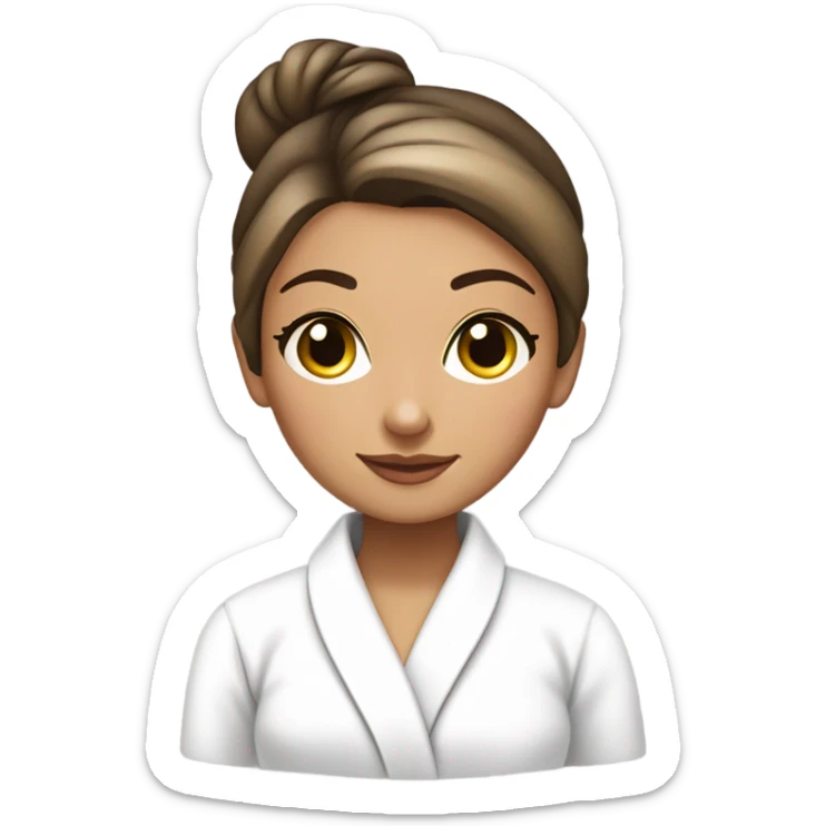 spa girl in a white spa coat and a bun, little tan skin, brunette with highlights, must have cucumbers in her eyes and look very relaxed  sticker