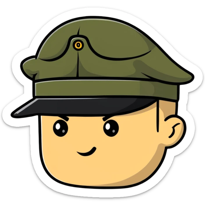 rear view of military personnel wearing a cap or hat sticker