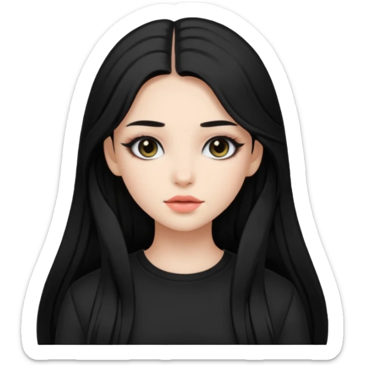 Girl with black and long hair with aesthetic clothes and with aesthetic makeup  sticker