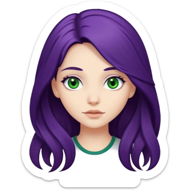 pretty girl with long dark purple hair, fair skin, and dark green eyes sticker