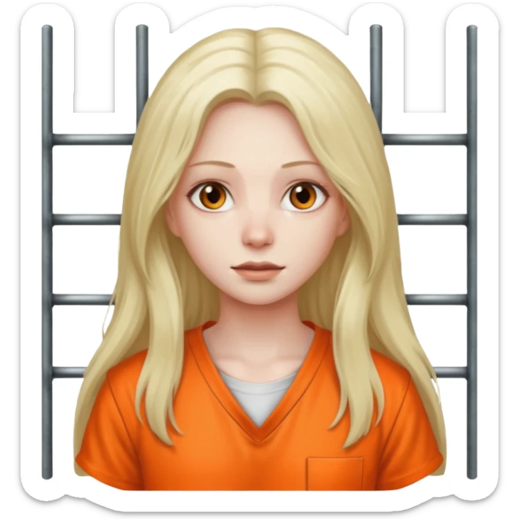 prisoner dark long haired woman in orange clothing in front of bars sticker