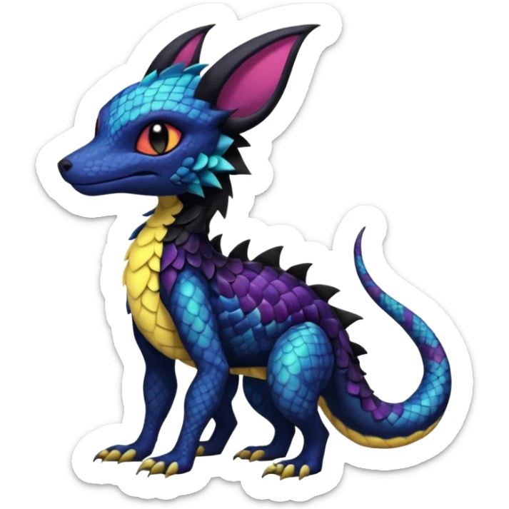 Anthropomorphic Scaley Exotic Salandit-Noibat-Umbreon-Fakémon-hybrid-creature (full body)  sticker