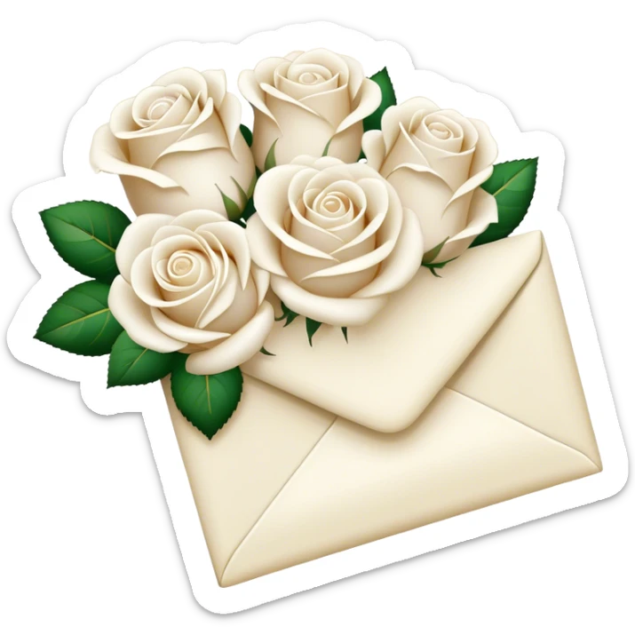 Ivory-colored love letter and a bouquet of white and pearl roses  sticker