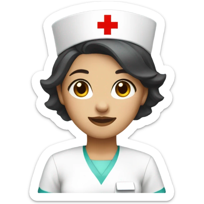 short hair female nurse with red cross sign hat and dress sticker
