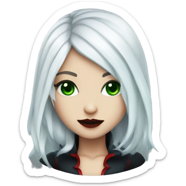 white hair vampire girl green blue eyes with black and red streaks in hair  sticker