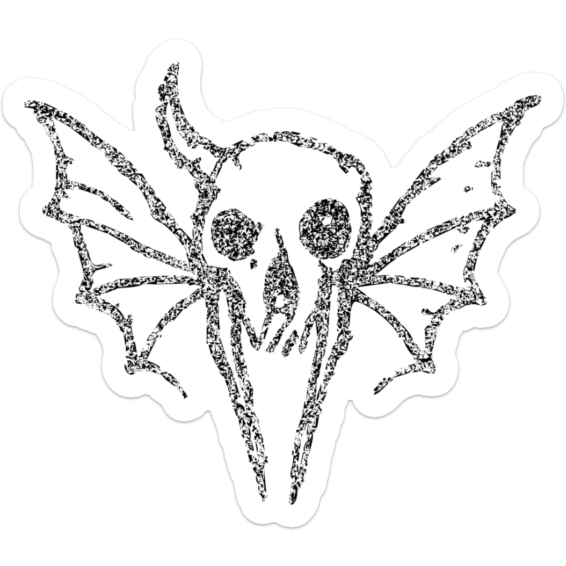 absolute horror: extremely minimal red line art of fused minotaur-stoat skull with broken horn and glowing eye, with moth wings, entirely hollow/transparent middle, severely deteriorated edges, 100% red color only, terrifying sparse lines, mostly missing perimeter, nightmarish and ancient sticker