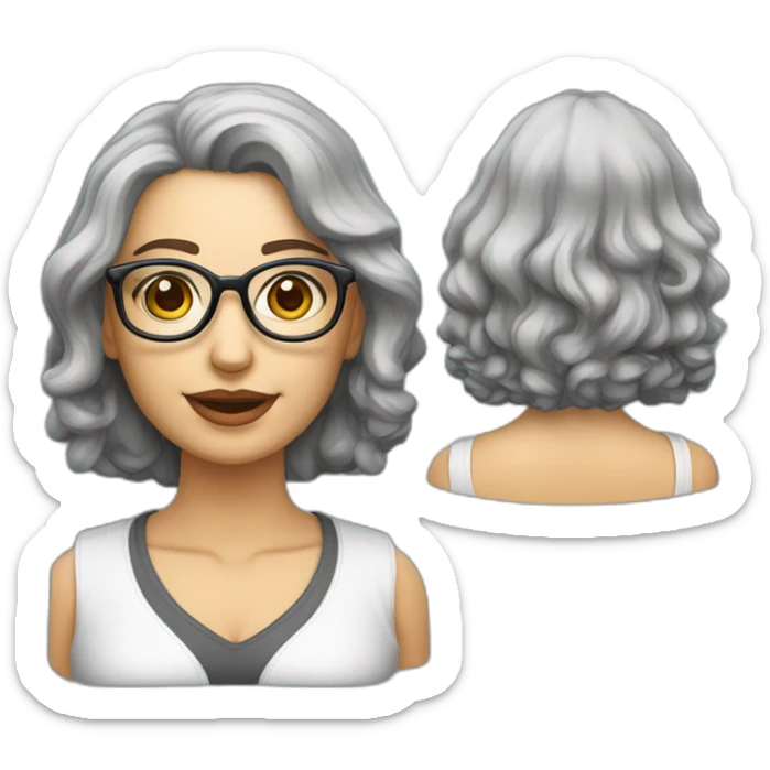 Profesora gordita pelo gris ondulado ondulado y gafas r9sas sticker