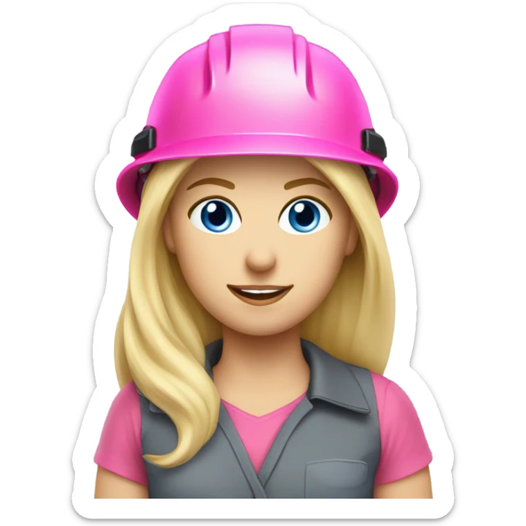 blonde hair blue eyed girl electrician with pink helmet  sticker
