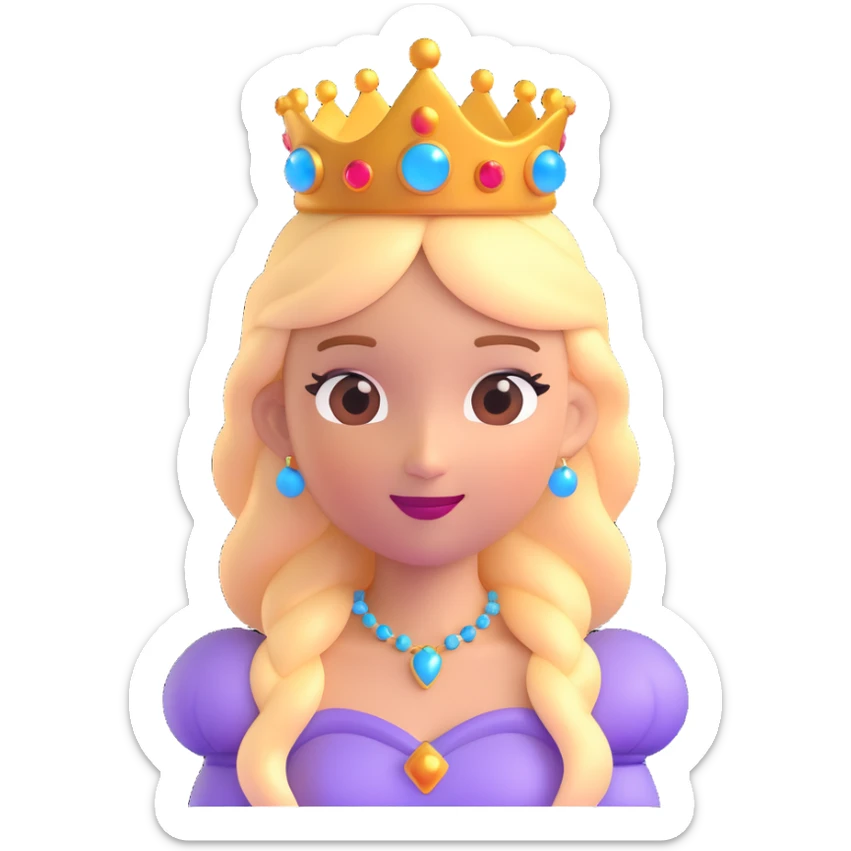 fantasy princess emoji character, detailed digital art, vibrant pastel colors, magical glowing effects, enchanted fairytale background, whimsical style, high resolution, cinematic lighting, 3D cartoon rendering, centered composition, concept art, trending on ArtStation, 8K sticker