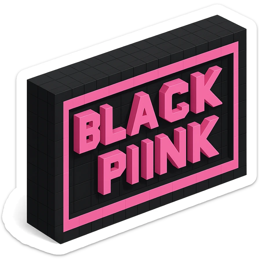 BLACKPINK-inspired object, black and pink colors, blocky and 3D pixelated look sticker