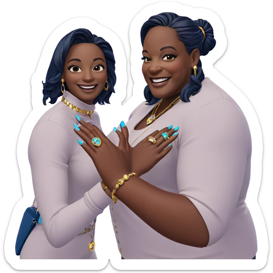 smiling duo with jewelry sticker