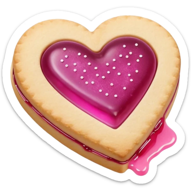 Realistic shortbread cookie in the shape of a heart with light margenta jelly middle filling and sprinkled powder sugar on top. sticker