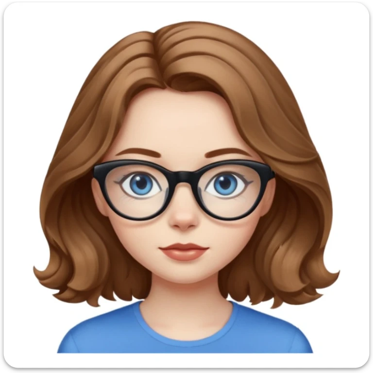Girl with light brown wavy hair, pale skin, blue eyes, and black cat eye glasses  sticker