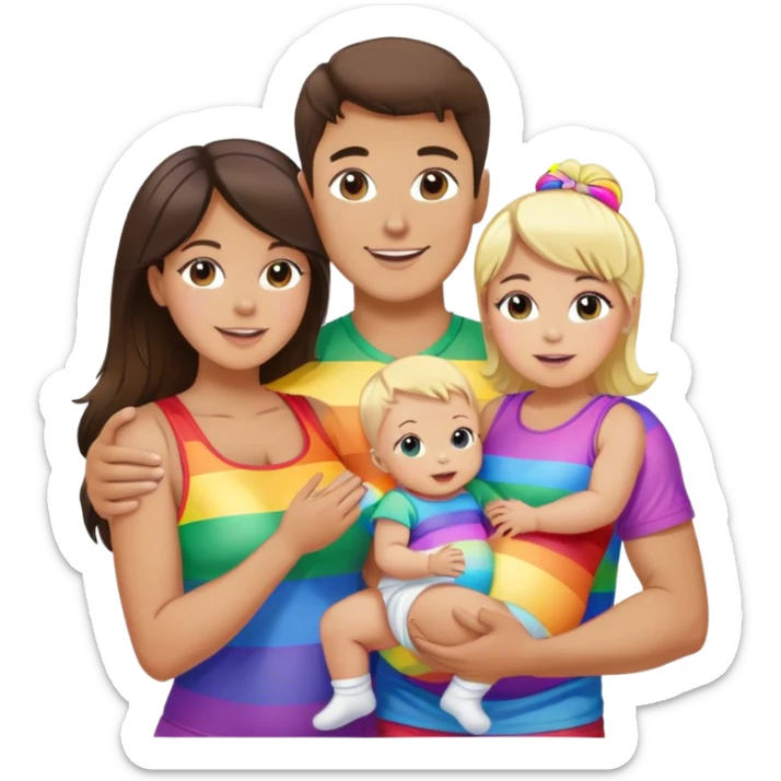 Brunette man and brunette woman with blonde baby girl all gay all rainbow all pride sticker