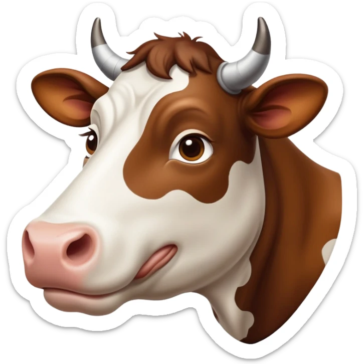 cinematic-noble-brown-and-white-cow-portrait-emoji,-poised-and-regal,-with-a-large,-sturdy-build-and-a-beautifully-patterned-hide-of-rich-brown-accented-by-crisp-white-patches,-deep-set-soulful-brown-eyes,-simplified-yet-sharp-and-sophisticated sticker