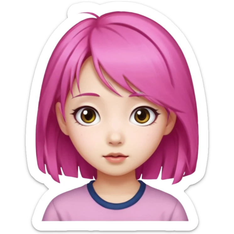 emoji An Asian girl with  pink hair, big eyes,sweet
 sticker