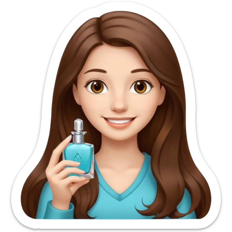 half body pretty long hair girl holding parfume with smile sticker