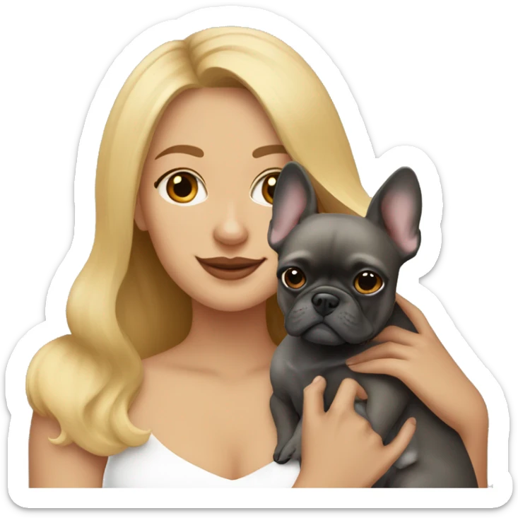 Honey blonde woman hugging pomeranian and a dark gray french bulldog sticker