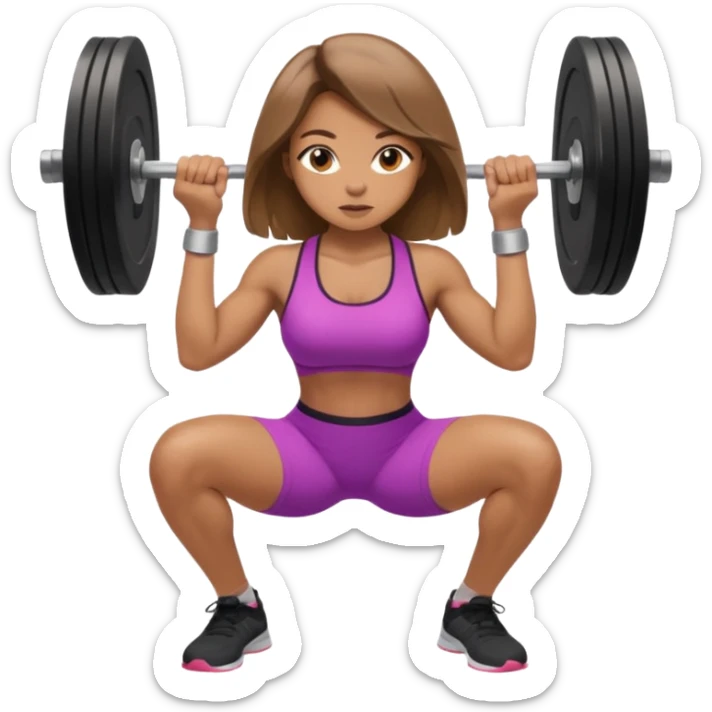 Beautiful woman with light brown shoulder length hair popping a squat without any weights sticker
