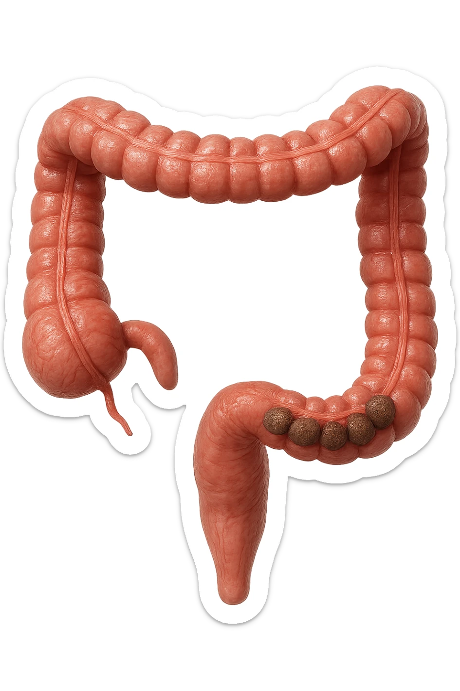 intestino umano anatomico, iperrealistico 4k, con feci a palline sticker