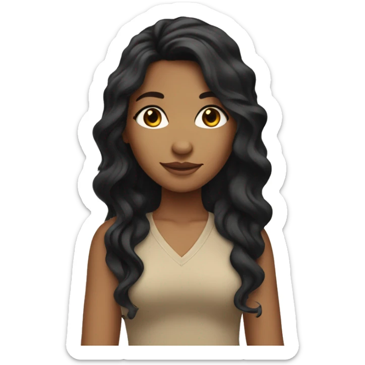 Girl with long black wavy hair and tan skin color sticker