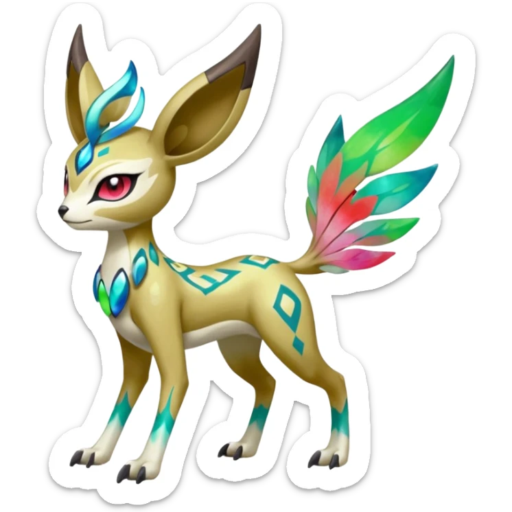 Tribal Colorful Exotic Fionbri-Kalon-Falvie-Vernid-Meloetta-Pokémon-Fakémon-Digimon-Spectrobe-hybrid-fusion, full body, with painted paint splash markings  sticker