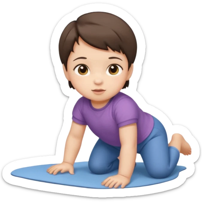 short brunette hair baby crawling on the floor with cute clothes sticker