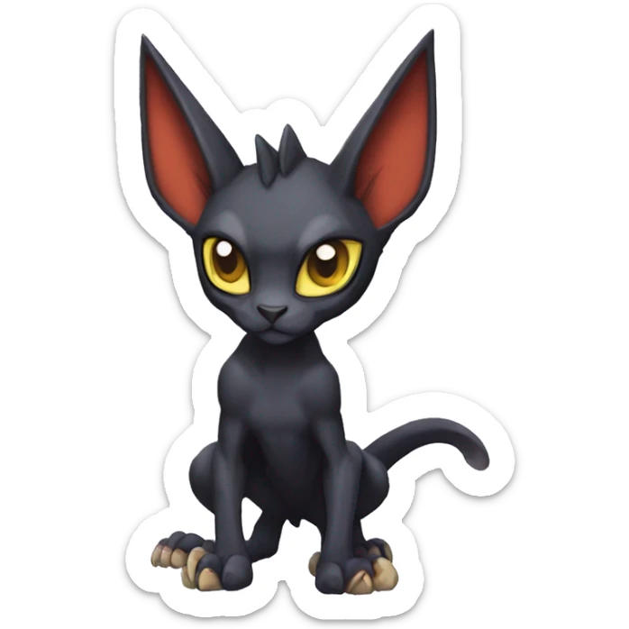 Black edgy Noivern-Litten-Sphynx-Lykoi-Caracal-cat-Fakemon with big bat ears full-body sticker