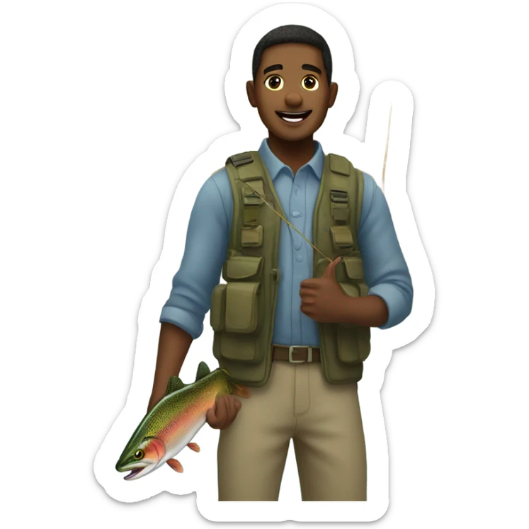 Use my people emoji of portrait of boy outside and make him fly fish for rainbow trout sticker