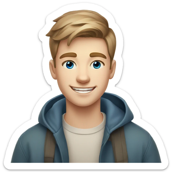 confident happy clean shaven pale teen boy with short light brown hair blue eyes outdoor portrait sticker