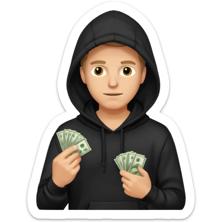 robber with a wad of money but he is white and in black hoodiethis guy with money sticker