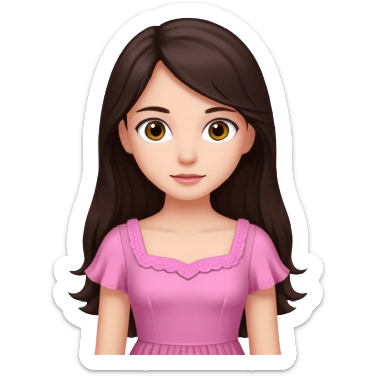 Azzyland dark brown long hair, brown eyes, pink dress sticker