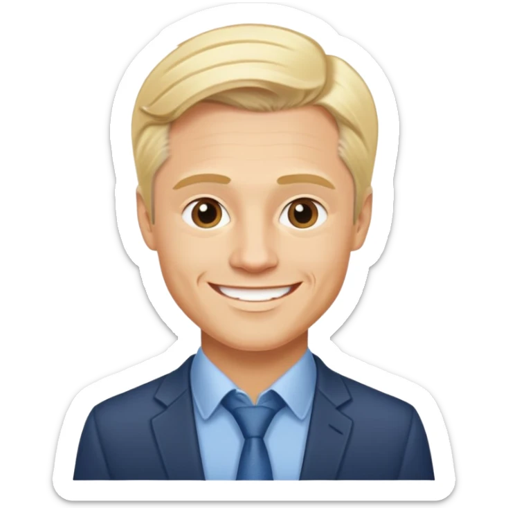 Oleg Tinkov, smiling, blond hair, business casual sticker