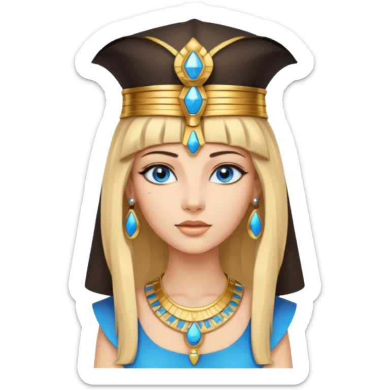 Cleopatra vestita da faraone con il cappello da faraone ma con gli occhi azzurri e i capelli lunghi biondi non troppo chiari sticker