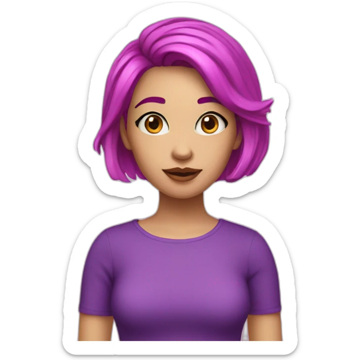 girl, purple eyecolor, hot pink bob haircut, fair skin sticker
