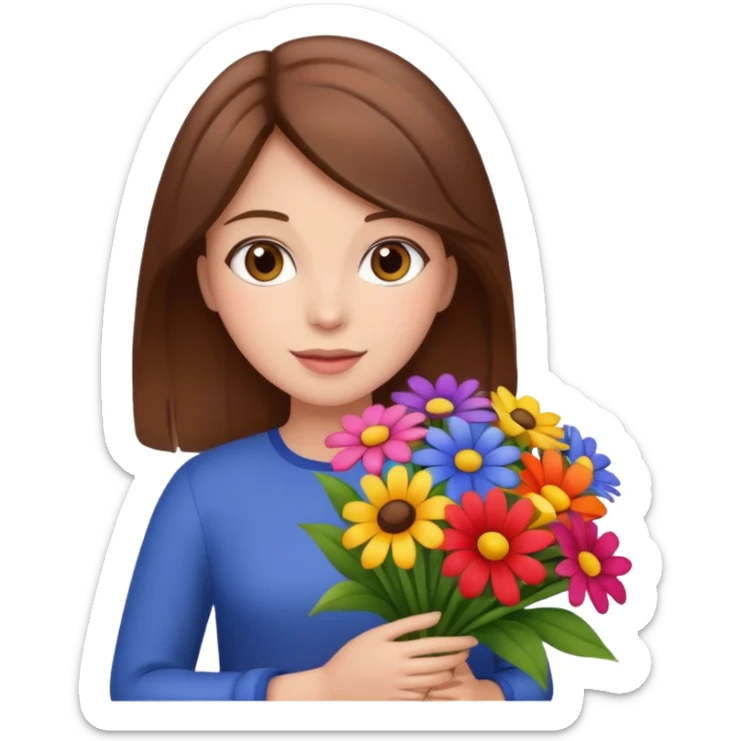brown hair woman with big bouquet of flowers sticker