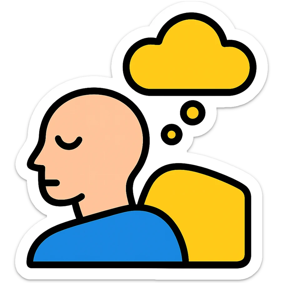 Add a more prominent dream cloud above the person's head in the icon style with minimal details and no background. sticker