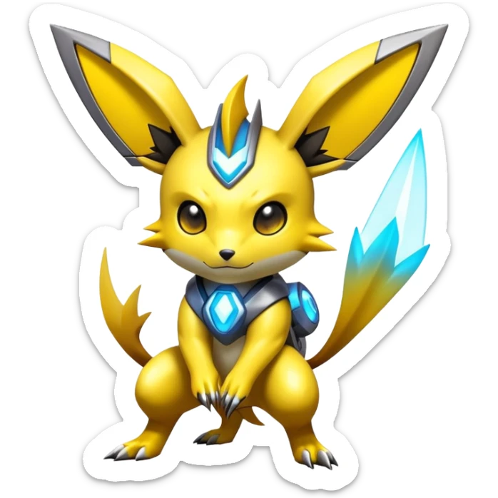 Shiny Futuristic Colorful Cyber-Pichu-Raichu-Renamon-Zeraora-hybrid-creature sticker
