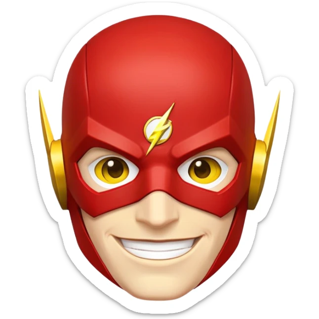smiling face of The Flash superhero with red mask and yellow accents sticker
