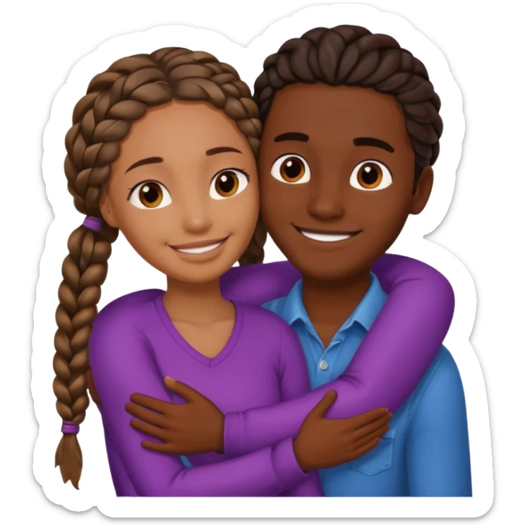 dark skin girlfriend with braids hugs brown skin boyfriend with long hair  sticker