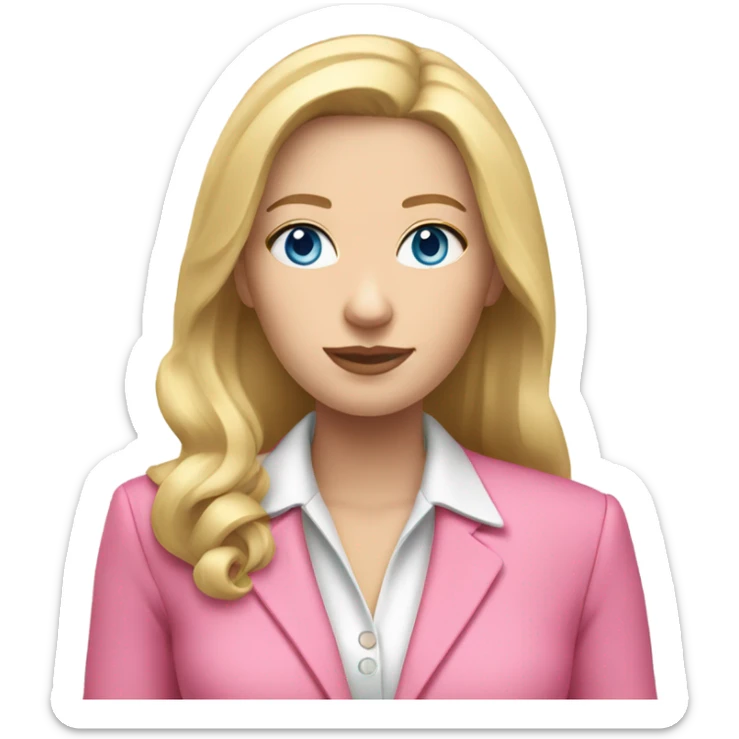 White woman with long blonde hair and blue eyes in pink pantsuit sticker