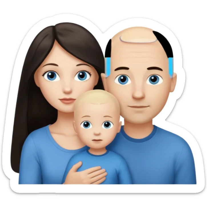 Eigene Familienbild - 3 Personen, Frau dunkle lange Haare,  Mann Glatze und blaue Augen, ein kind von 2 Jahren und blond und dunkle Augen  sticker