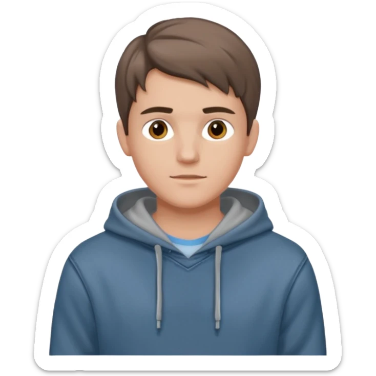 Kjekk gutt (lys i huden) som har pynta seg. Har på seg Jeans og grå hette genser og håret skal være  midtskill og fargen på håret er brunt sticker